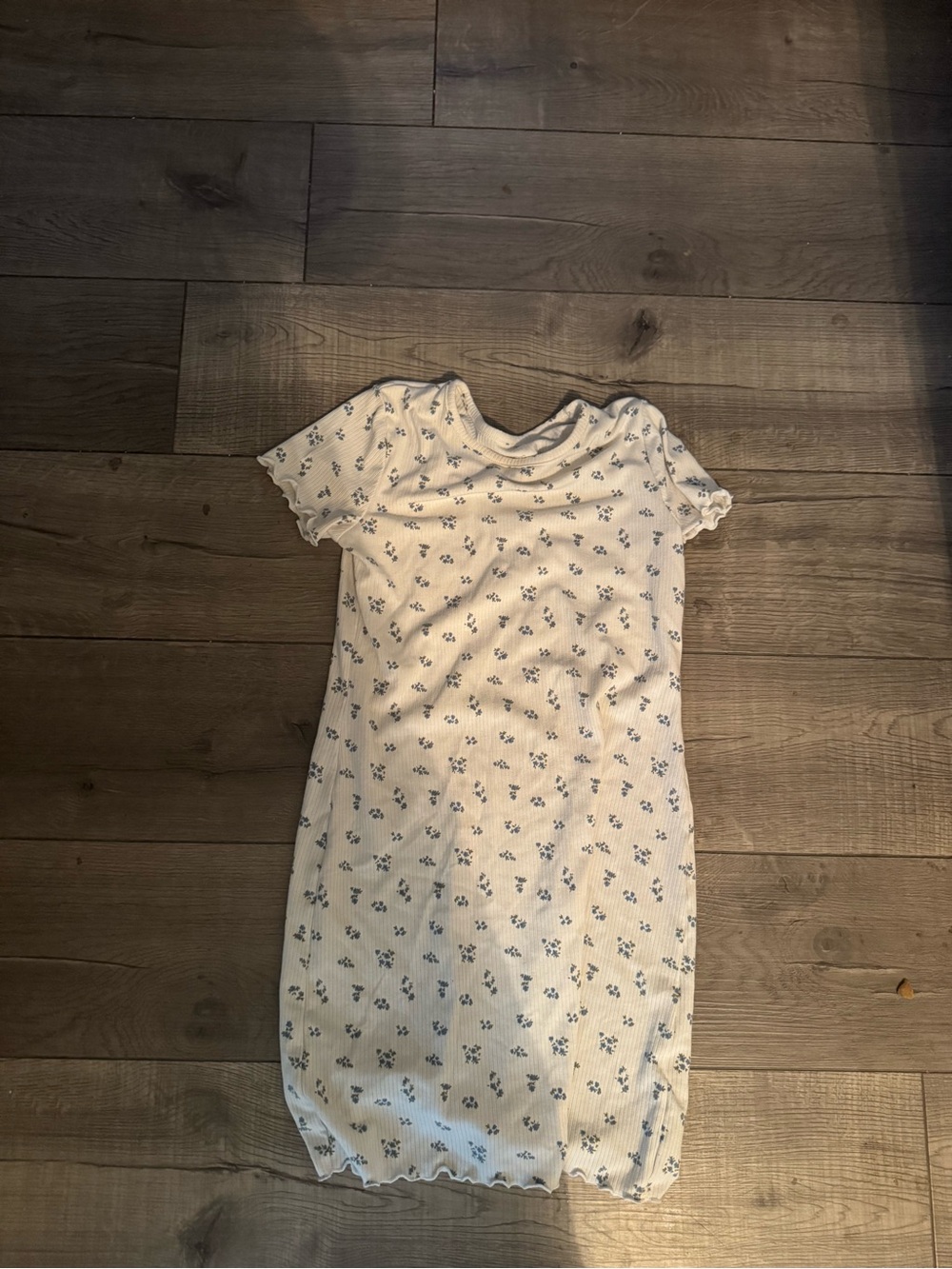 art class White dress with Blue Floral Print
